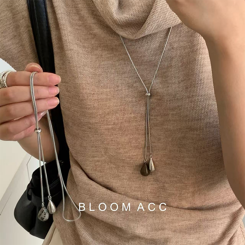 新款简约天然石吊坠抽拉式项链小众设计时尚美拉德风高级感毛衣链
