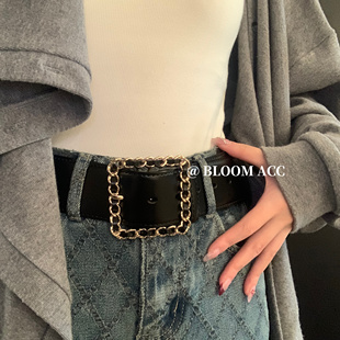 2026新款小香风经典黑色牛皮皮带链条扣休闲牛仔裤裙子腰带高级感