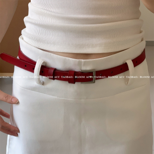 多颜色韩国ins高级简约纯色腰带牛皮真皮皮带休闲百搭日常配饰带