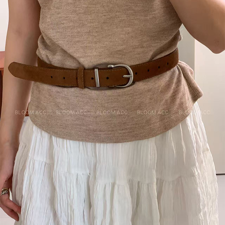 韩国ins风复古反绒牛皮皮带细腰带2025高级感日常百搭休闲配饰带