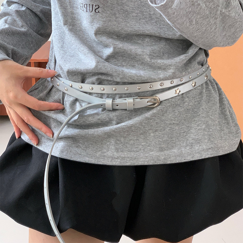 甜酷y2k辣妹铆钉星星银色双层腰带pu皮革皮带街头百搭配饰带潮