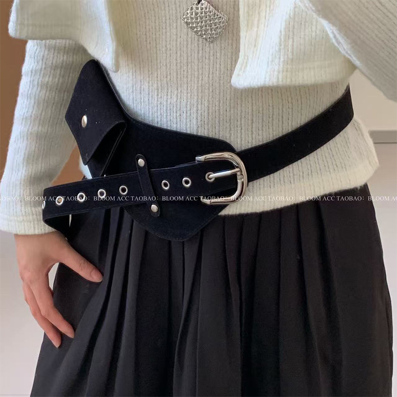 韩国ins风博主同款麂皮磨砂绒腰封小众设计感腰带包pu皮革皮带包