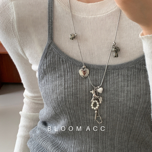 ins风博主同款博主腊肠狗蘑菇天然石爱心吊坠项链可调节长款链女