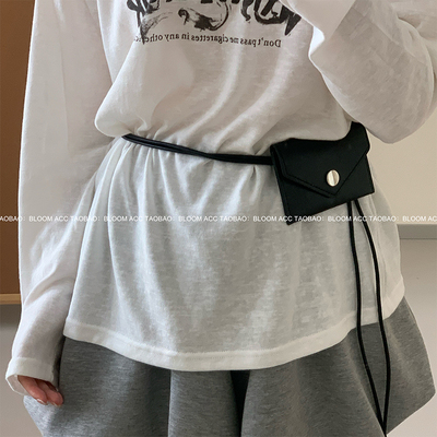 新款小众个性红色黑色简约系带腰包凹造型连衣裙搭配装饰皮绳腰包