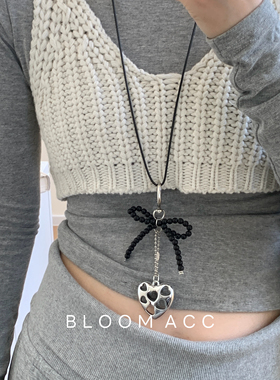 韩国ins博主同款爱心蝴蝶结串珠吊坠项链毛衣链长款挂链配饰链子