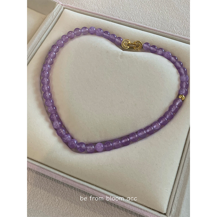 紫罗兰通透石英岩玉圆珠串珠项链小众设计天然石8MM气质锁骨链