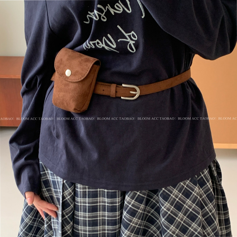 2025秋冬新款麂皮绒腰带包高级感美拉德色系皮带包ins风博主同款