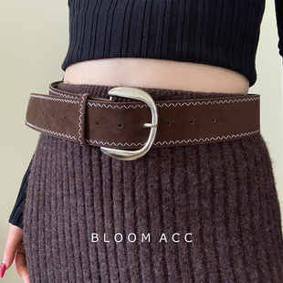个性 腰封ins风时尚 皮带配饰带 复古美拉德风麂皮绒面腰带宽版 新款