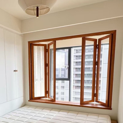 实木钢化玻璃窗上下左右折叠窗平开窗对开窗店铺厨房折叠窗定制