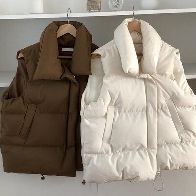 韩版秋冬新款oversize大码Vest坎肩女背心马夹面包服马甲外套女