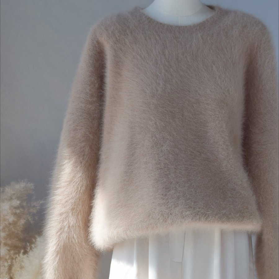 长毛水貂绒慵懒风宽松加厚套头针织上衣软糯拉绒貂毛毛衣女外套