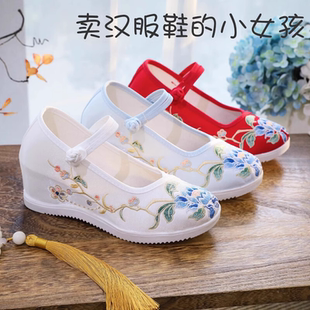 新款老北京布鞋内增高汉服鞋子女学生古风绣花鞋搭配坡跟广场舞鞋