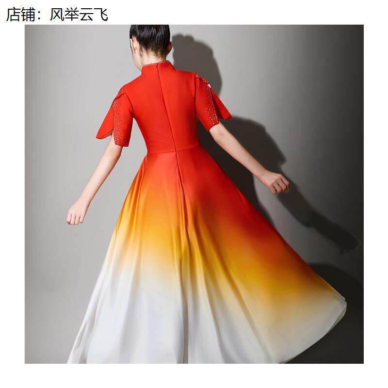 儿童古典舞演出服女童飘逸中国风开场舞大摆裙表演服扇子舞蹈服装
