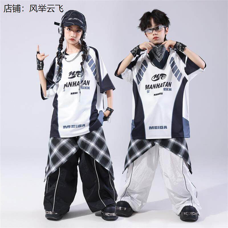 街舞儿童潮服hiphop童装少儿服装男童架子鼓演出服嘻哈潮牌套装夏