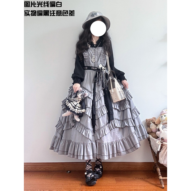此为定金】快团尾款219灰芝麻宽褶段段裙棉全开襟有纽扣敞开式JSK