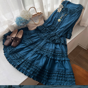 【补款中】雀蓝段段裙棉布圆形狗牙边段段花瓣上衣段段半裙ph风