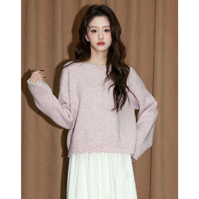 紫色圆领毛衣内搭女秋冬2