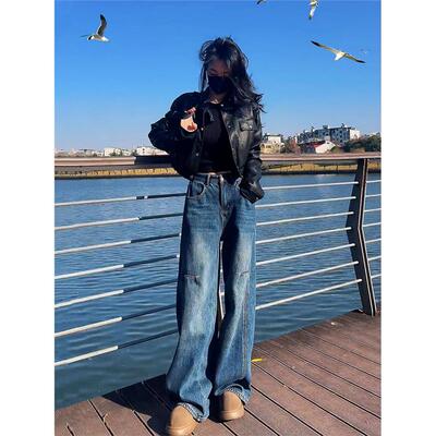 阔腿牛仔裤女镰刀裤春秋