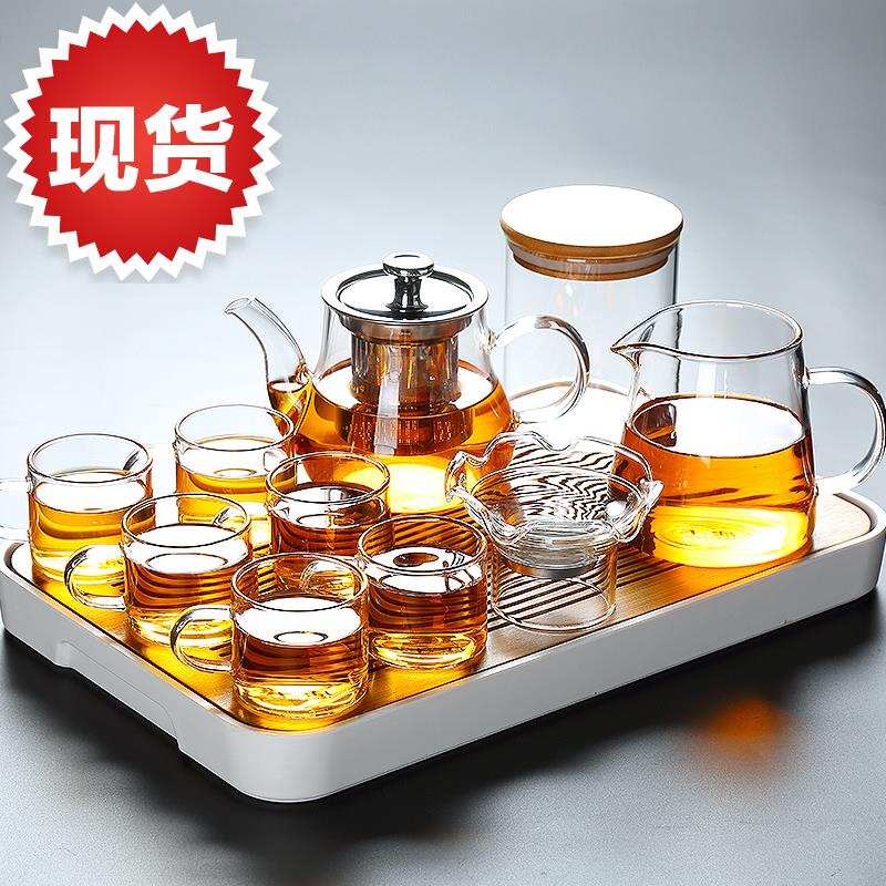 透明玻璃茶具套装家用功夫茶杯茶台6简约客厅办公室泡茶茶壶小茶
