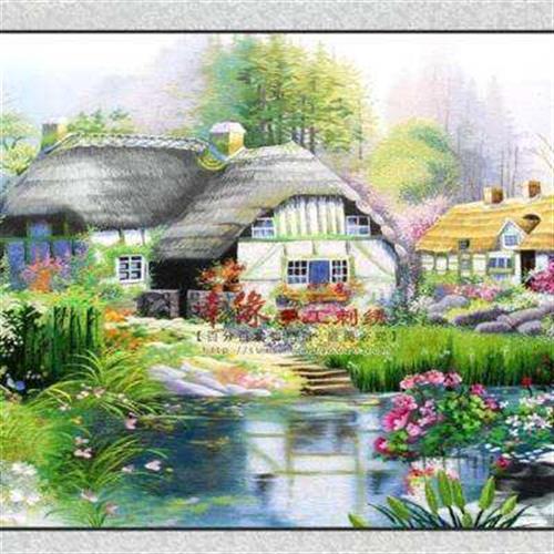 山水风景系列画 纯手工刺绣苏绣成品客厅餐厅装饰画  世外仙境.