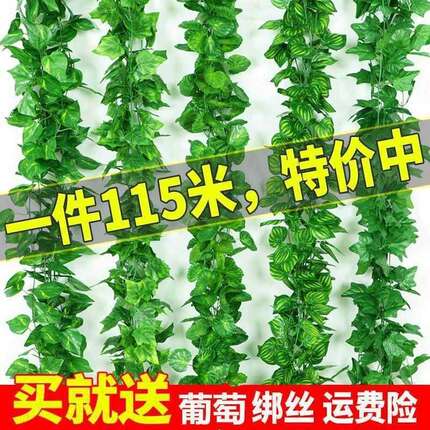 仿真绿萝叶假花藤条葡萄树叶吊顶管道装饰藤蔓塑料绿植物缠绕遮挡