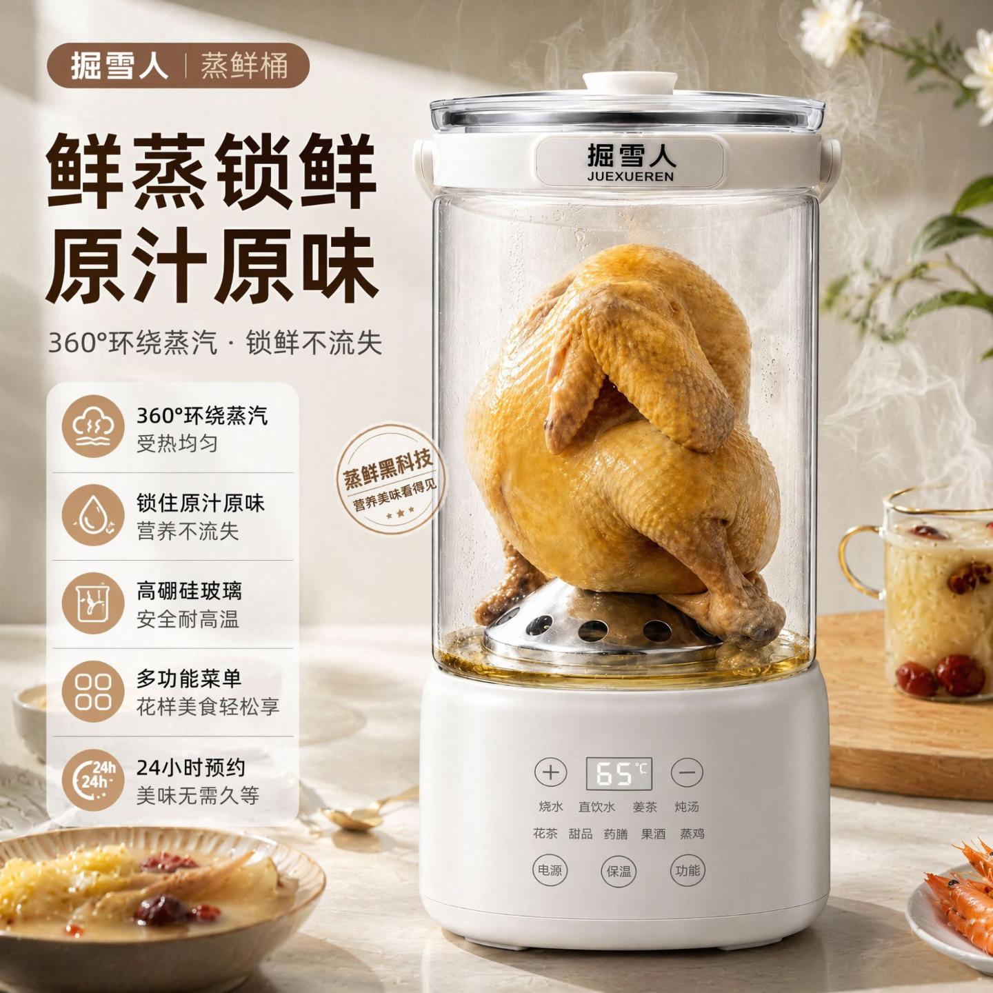 德国蒸鸡壶6升养生壶炖煮一体烧水壶多功能蒸煮多功能全玻璃保温