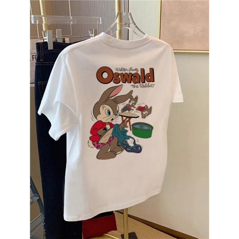 2025新款早春百搭宽松美式ins潮牌印花纯棉白色短袖t恤女夏季上衣