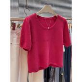设计感泡泡袖 新款 针织上衣 t恤女2024年夏季 韩系多巴胺树莓粉短袖