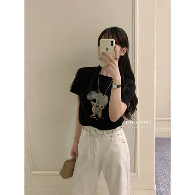 DARA ROSE卡通大象印花短袖T恤女2025夏新款韩版减龄百搭休闲上衣
