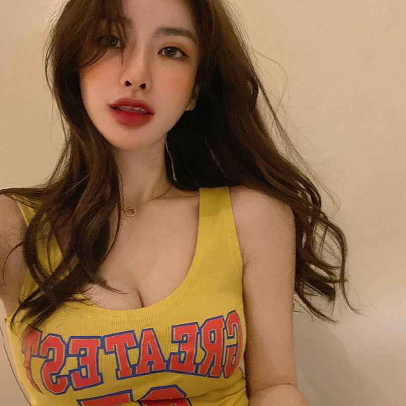 字母运动背心女美式纯欲性感紧身上衣短款露脐纯棉针织外穿小吊带