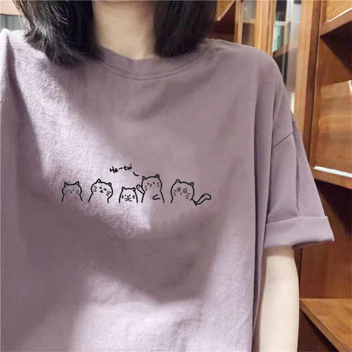 专柜商场高端爆款紫色短袖t恤女2025新款夏季中长款宽松纯棉上衣