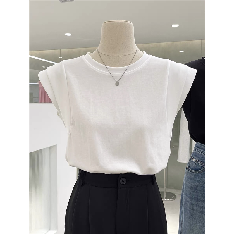 深圳南油女装高端欧货小飞无袖T恤显瘦宽松广州十三行上衣2024夏