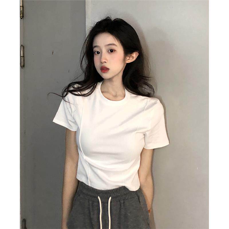 运动服正肩修身显瘦纯欲风短袖T恤女2024新款夏季设计感小众上衣