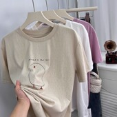 简约可爱印花宽松休闲半袖 薄款 上衣 t恤女夏季 透气舒适冰丝棉短袖