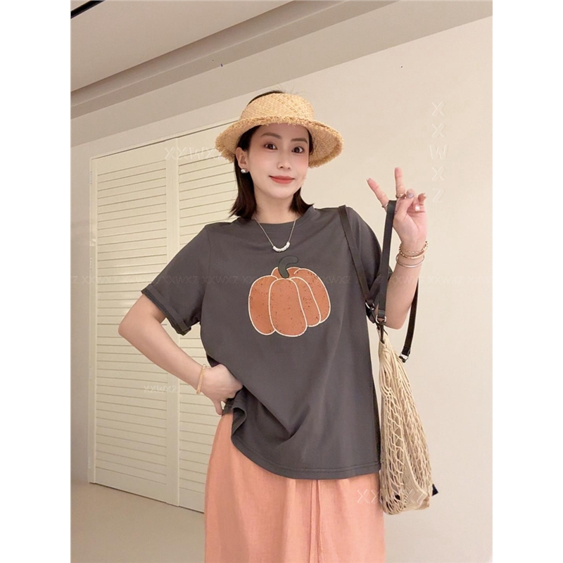 韩国东大门夏季新款南瓜T气质小众百搭舒适透气显白休闲宽松T恤女