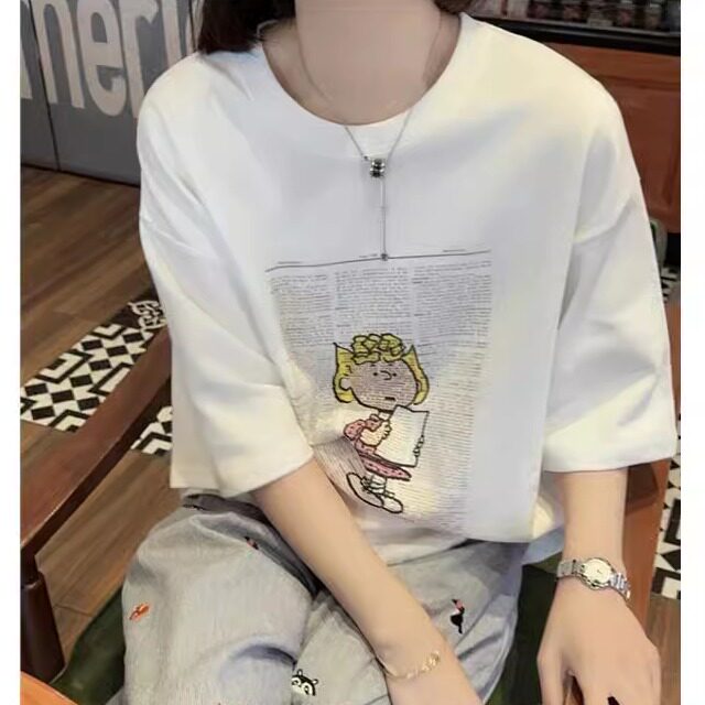 韩国东大门女装春季甜美宽松小清新小女孩字母印花白色短袖T恤