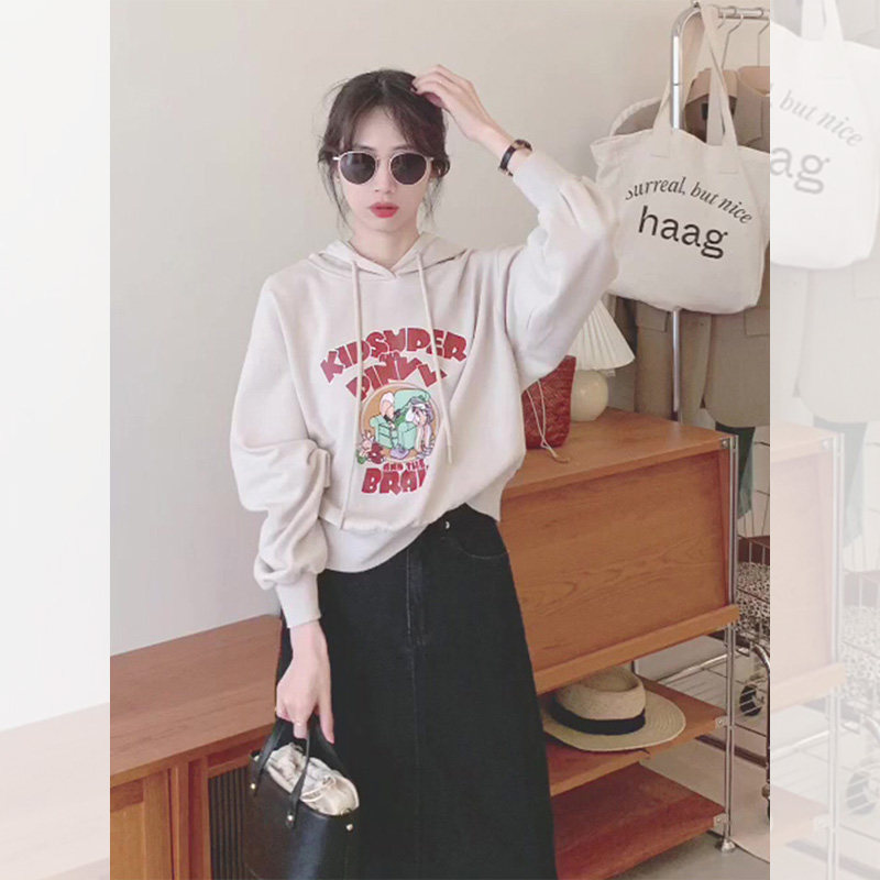 2024早秋新款小个子连帽卫衣女春秋季设计感小众正肩薄款帽衫上衣