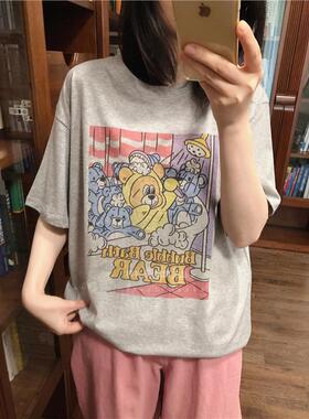 样样韩国东大门 可爱泡泡浴小熊印花宽松短袖棉T恤46301