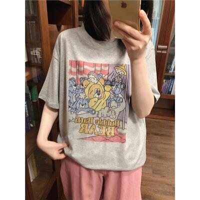 样样韩国东大门 可爱泡泡浴小熊印花宽松短袖棉T恤46301