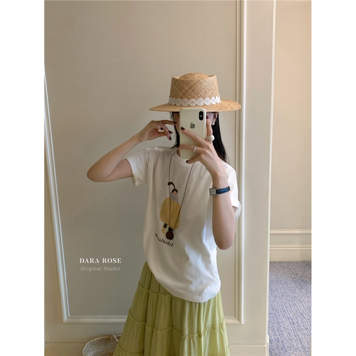 DARA ROSE韩系简约卡通人物印花短袖T恤女2025夏新款宽松百搭上衣