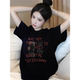 宽松慵懒黑色百搭别致上衣 T恤2025新款 美式 复古极简字母涂鸦短袖