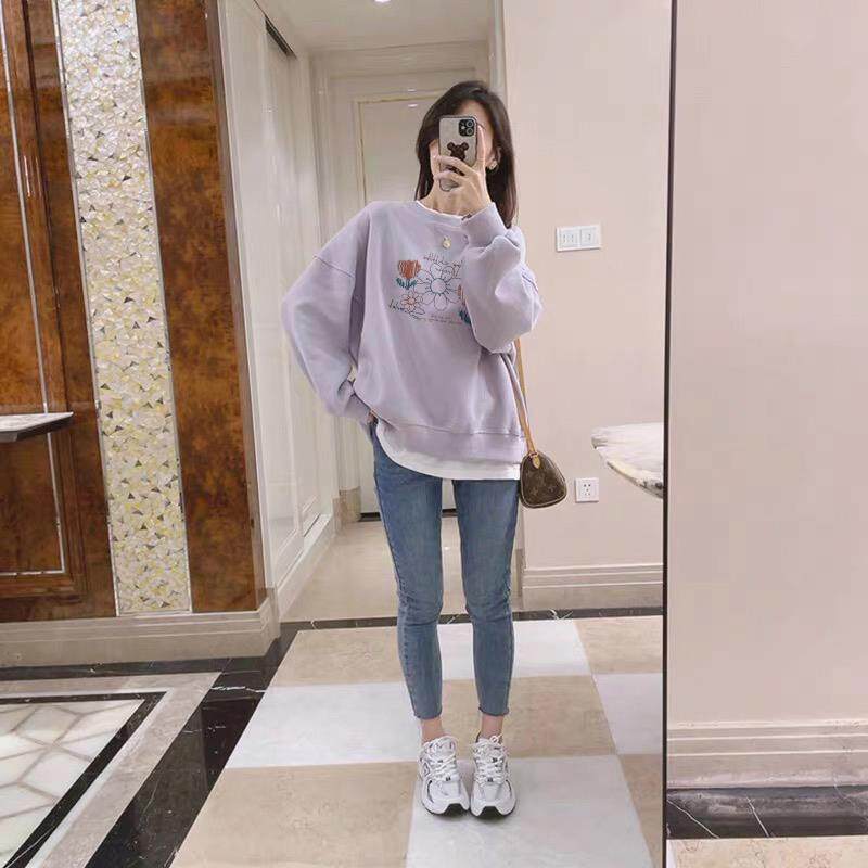 加厚加绒卫衣2023新款女秋冬圆领小个子宽松银狐绒oversize上衣服