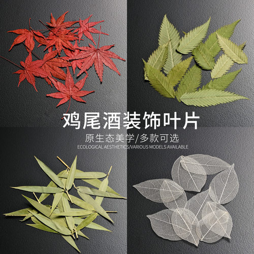 鸡尾酒装饰叶子干花创意天然竹叶枫叶植物标本幸运草调酒杯装饰