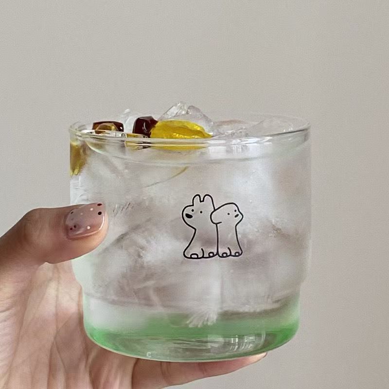 简约线条涂鸦玻璃杯情侣水杯ins风耐高温咖啡牛奶早餐杯可爱卡通