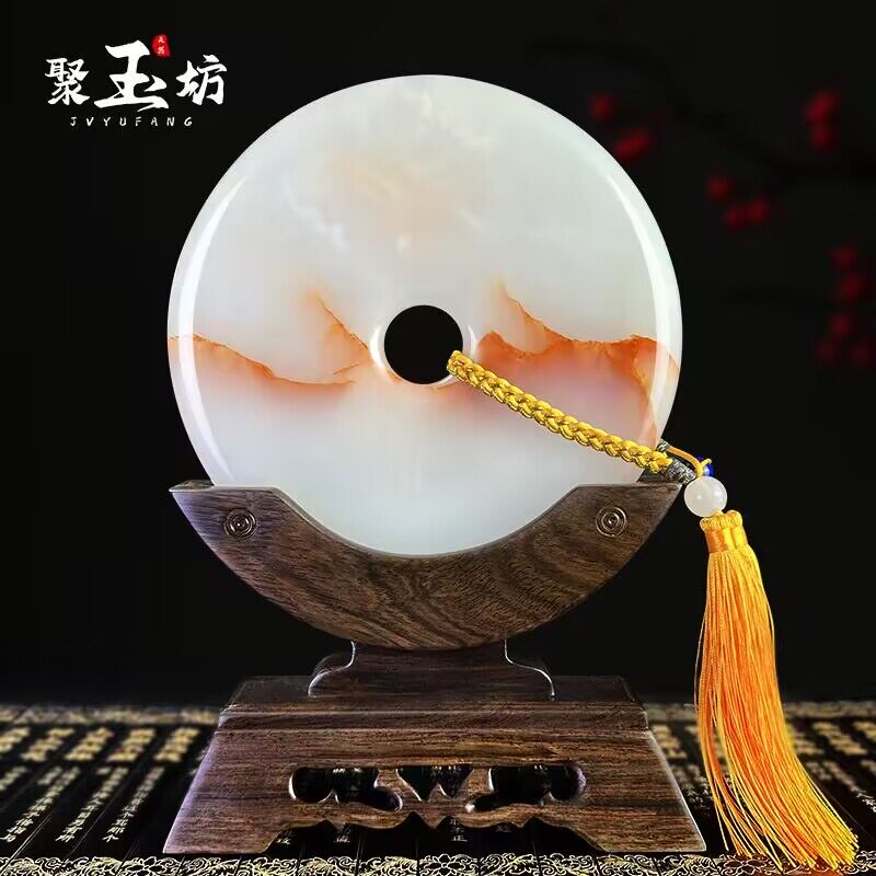 天然红花冰玉平安扣摆件客厅电视柜玄关大和氏璧吉祥乔迁礼物高档