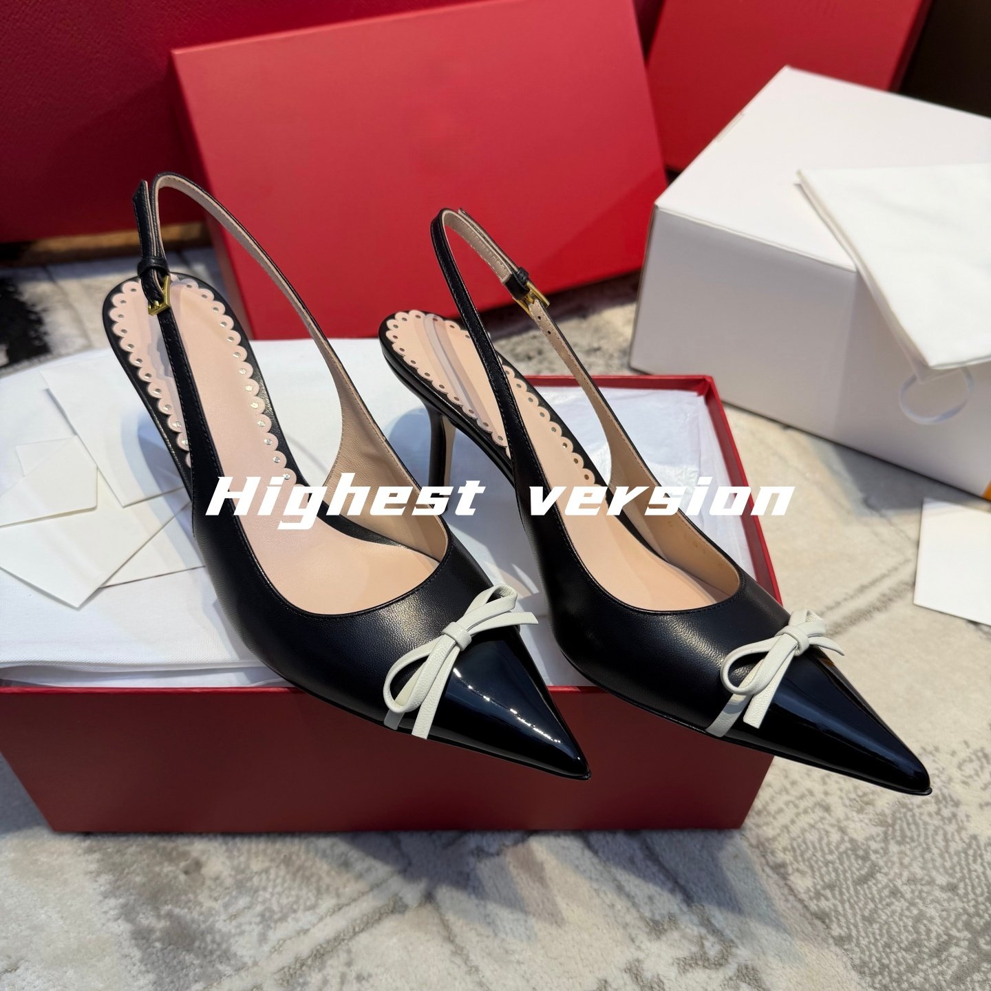 【Highest version】尖头V扣高跟鞋蝴蝶结细跟平底浅口通勤凉鞋女