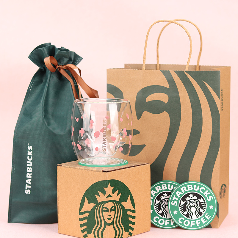 情人节礼物樱花猫爪杯小熊杯创意伴手礼品玻璃杯咖啡杯套装