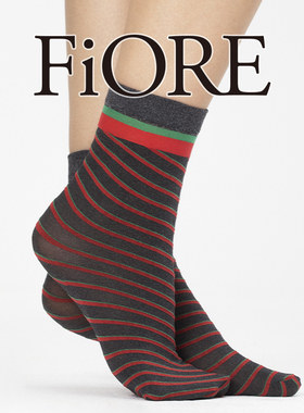 Fiore春秋薄款短筒袜子波兰进口条纹短袜圣诞花灰色弹力尼龙40D