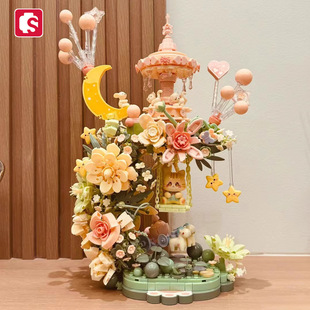 森宝花颜月下611082拼插积木套装节日音乐盒玩具桌面摆件女生礼物