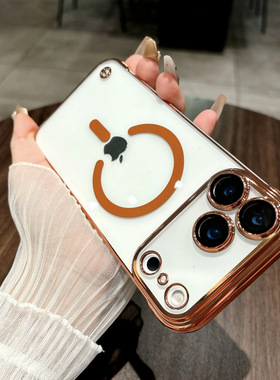 创意超薄无边框磁吸适用苹果17promax手机壳新款iPhone16电镀透明15plus高级感14自带镜头膜13全包男12散热女